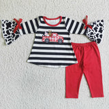 Cow tractor embroidery tunic match leggings girls farm set