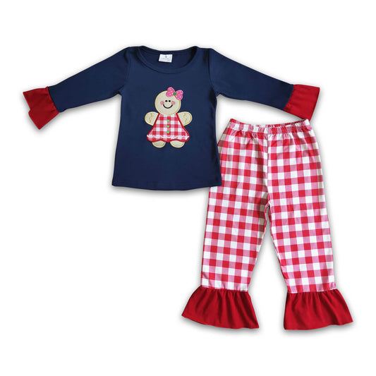 Gingerbread embroidery girls Christmas pajamas