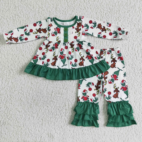 Long sleeves tunic ruffle pants girls Christmas outfits