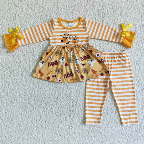 Pumpkin tunic stripe pants trick or treat girls halloween set
