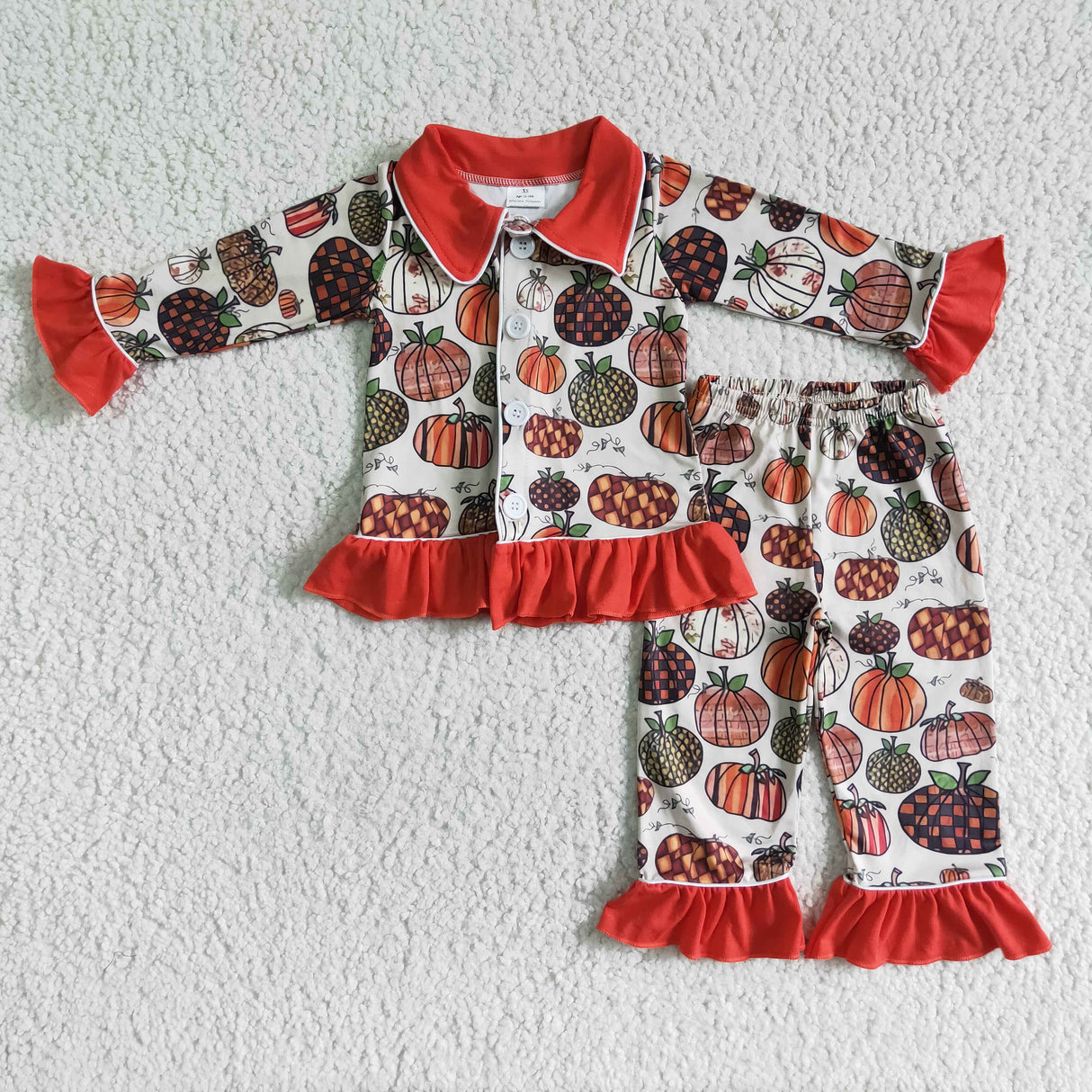 Pumpkin girls ruffle fall pajamas