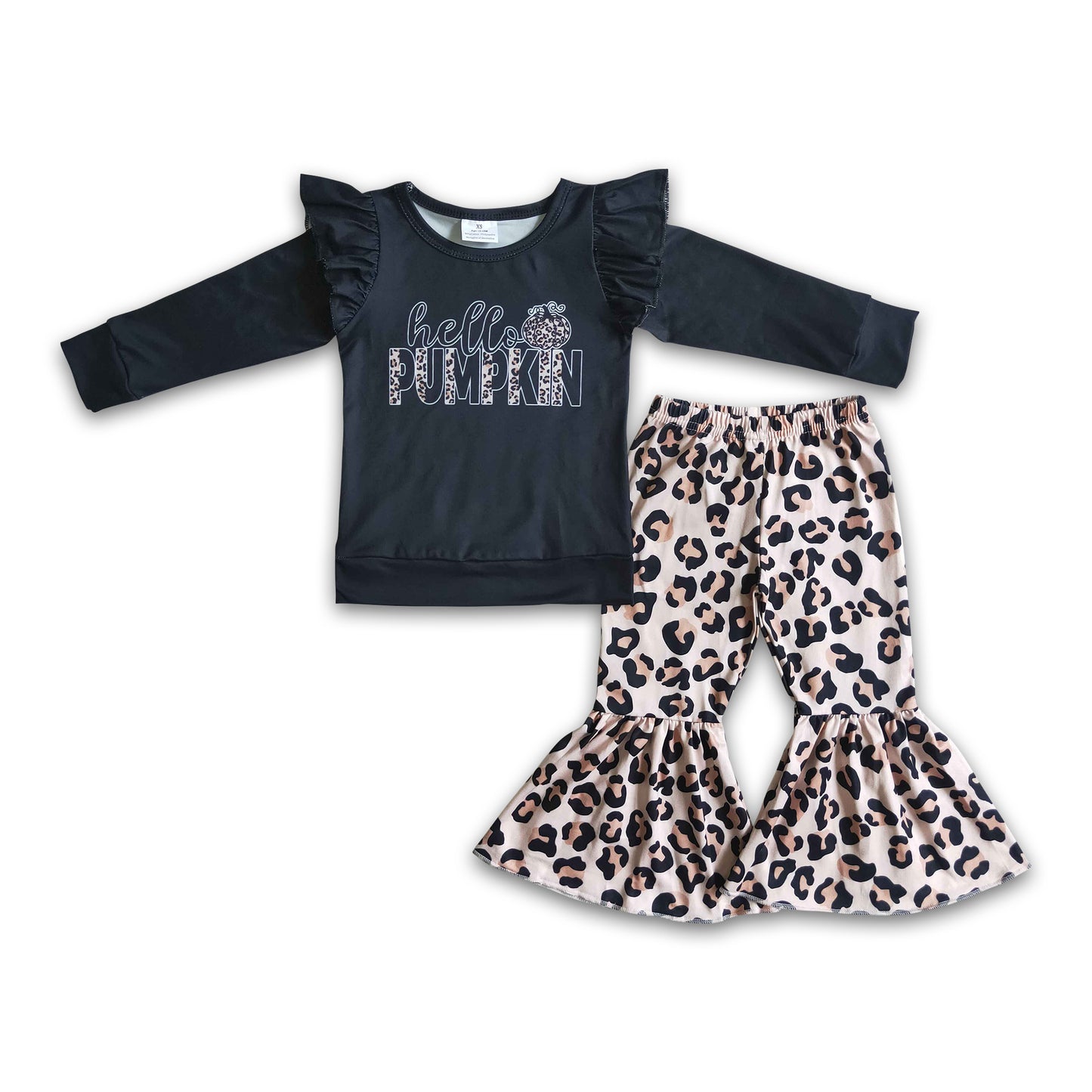 Hello pumpkin sweatshirt leopard pants baby girls fall set