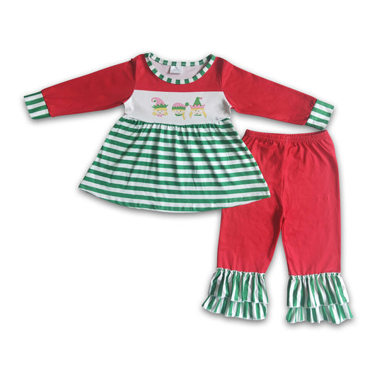Stripe tunic match red ruffle pants girls Christmas clothes