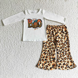 Pumpkin boo shirt leopard pants girls Halloween clothing