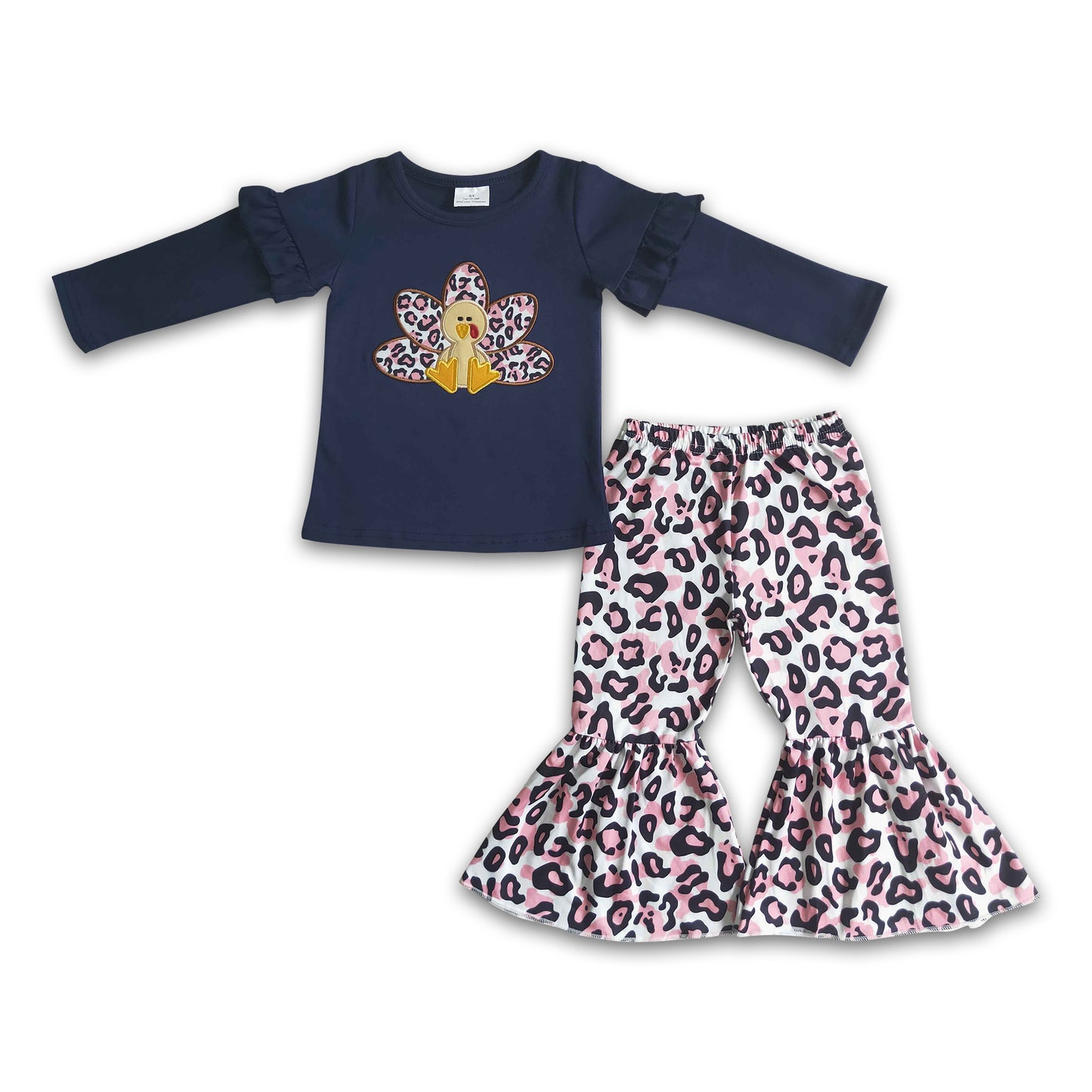 Leopard turkey embroidery girls Thanksgiving clothes