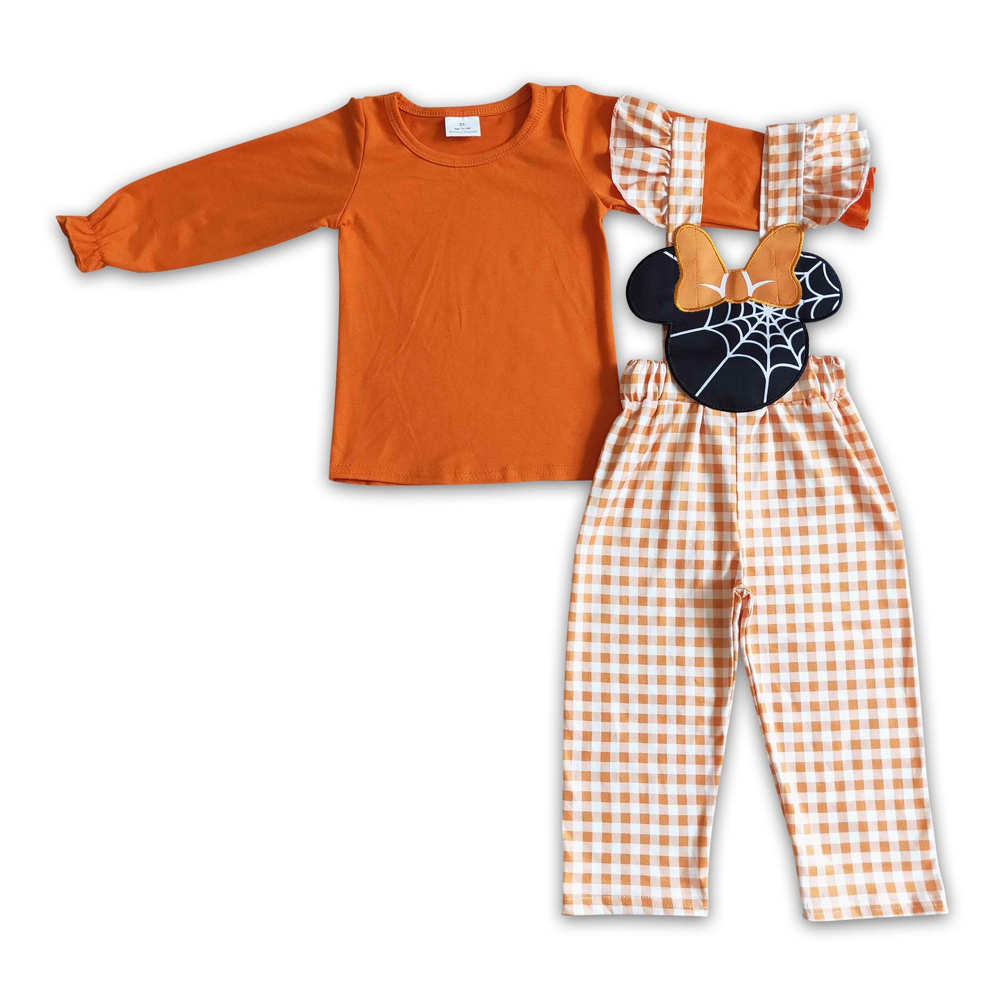 Orange shirt mouse embroidery overalls girls Halloween clothes