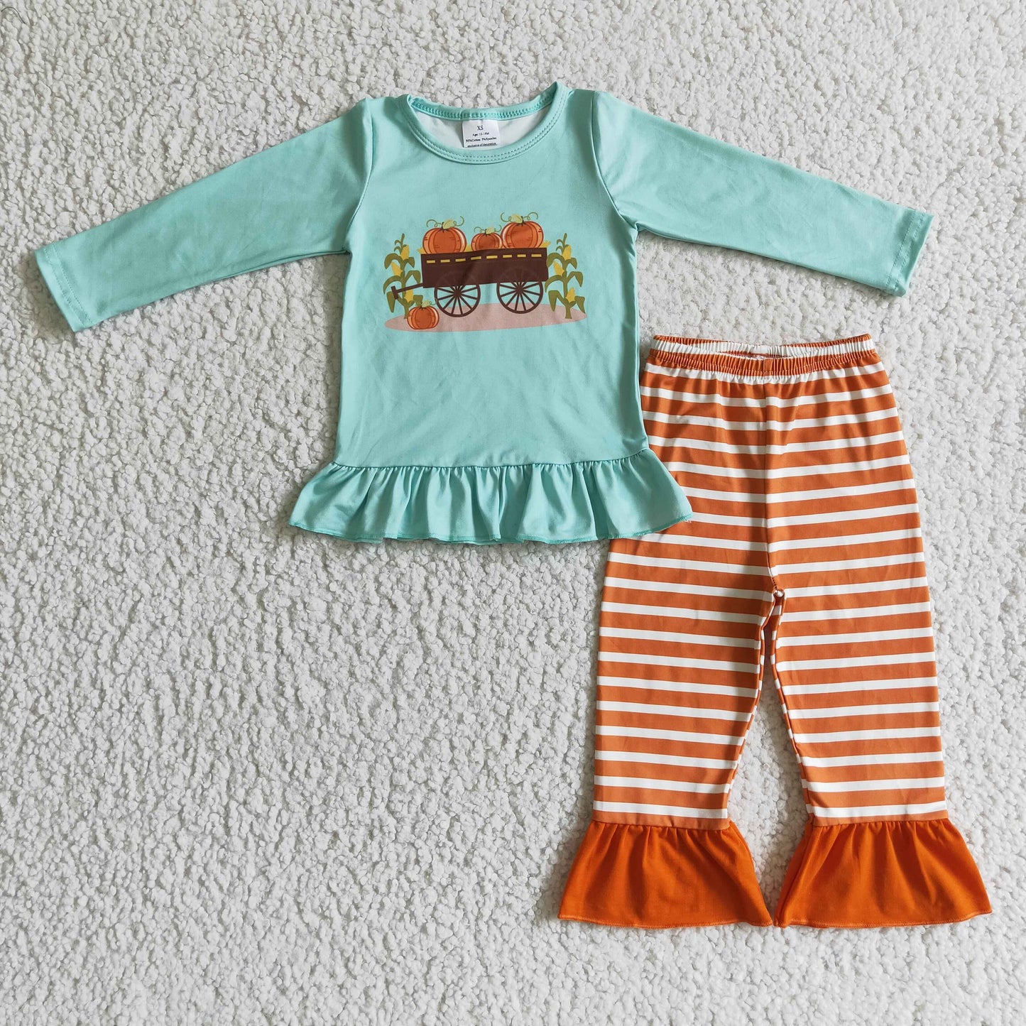 Pumpkin corn shirt stripe ruffle pants girls fall clothing