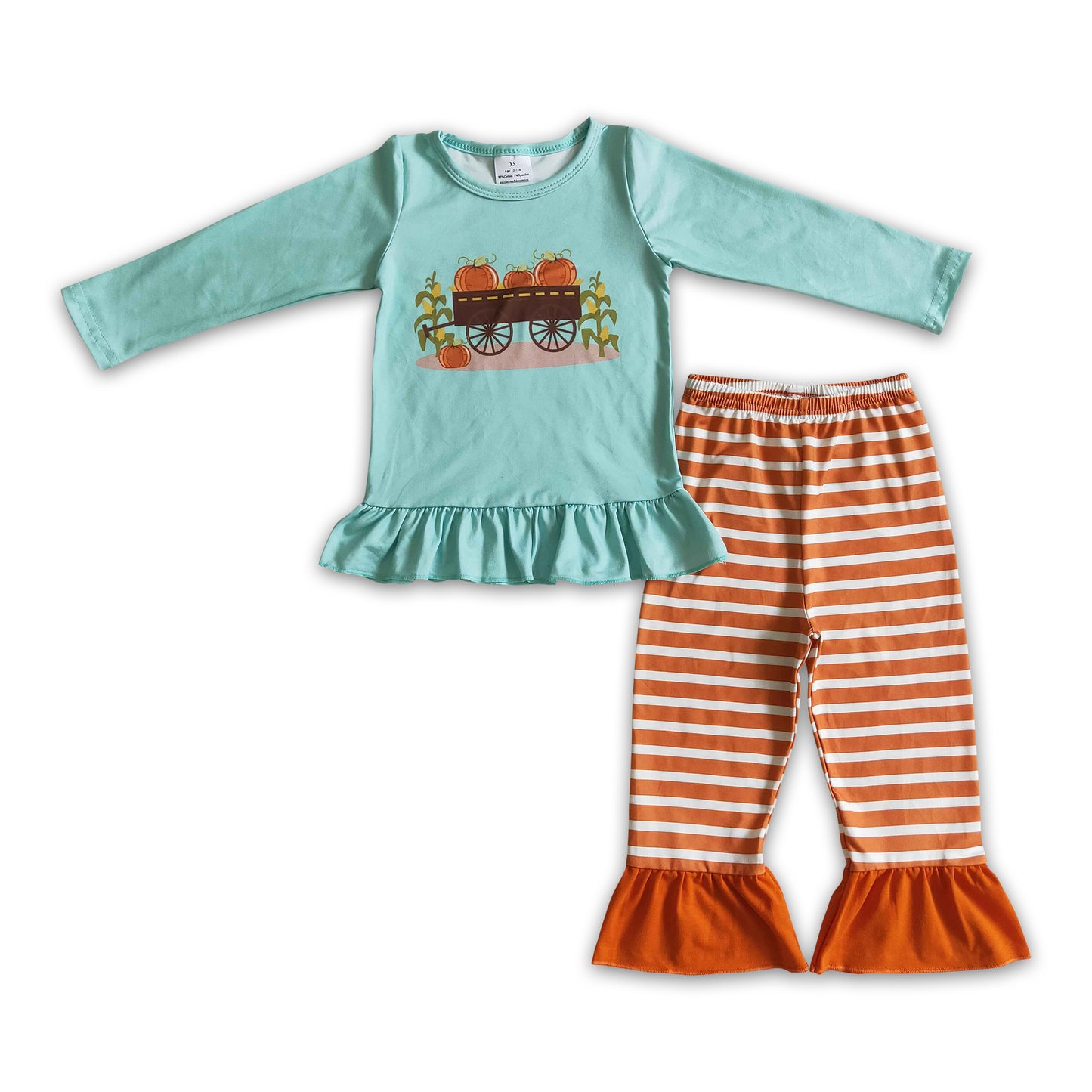 Pumpkin corn shirt stripe ruffle pants girls fall clothing