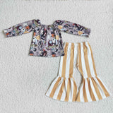 Long sleeves patchwork top stripe pants girls halloween outfits