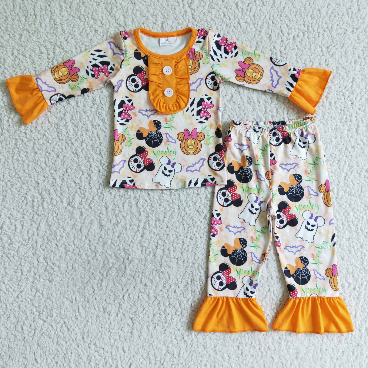 Ghost pumpkin mouse print baby girls Halloween pajamas