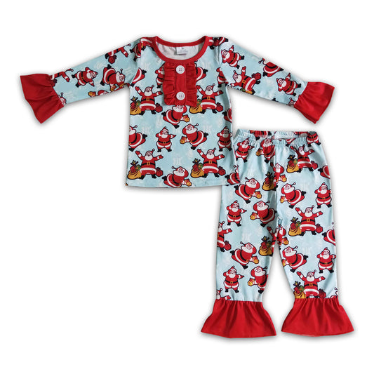 Santa gift long sleeves girls Christmas pajamas