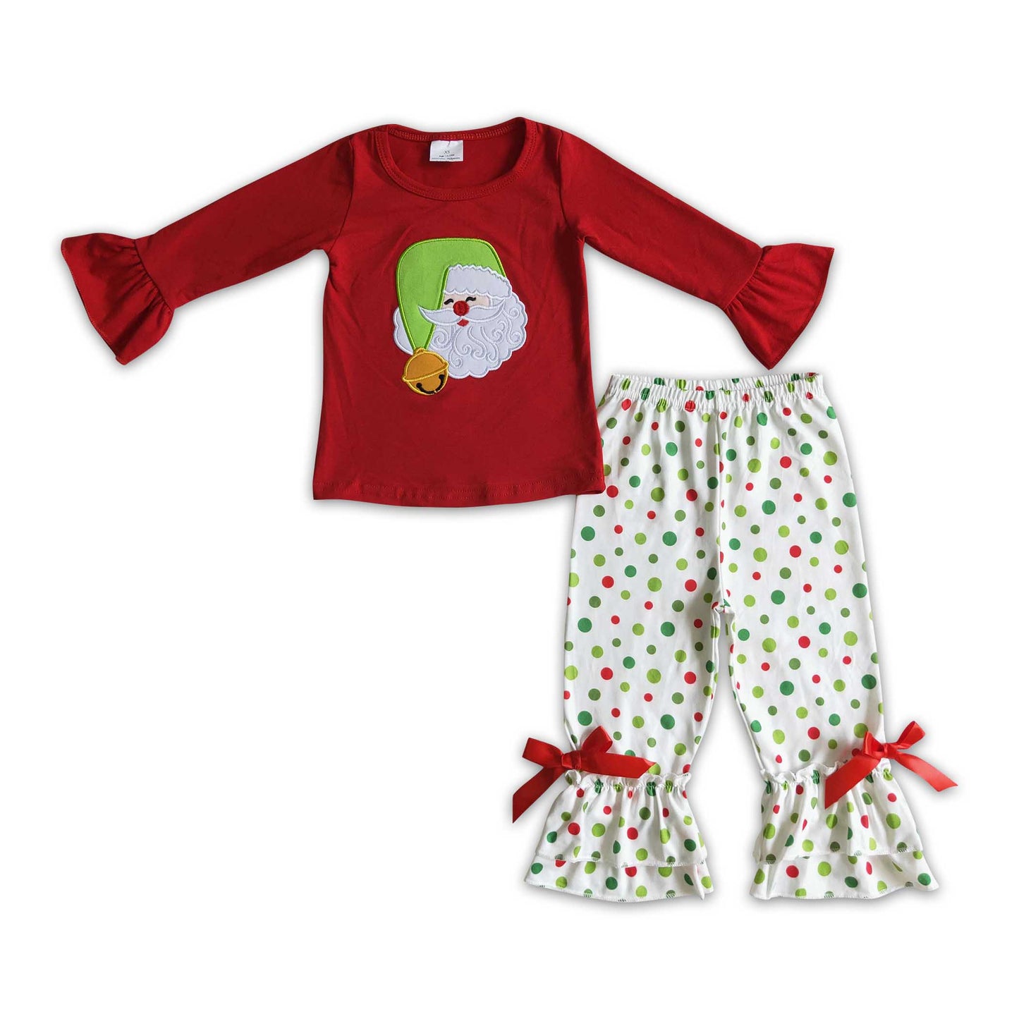 Christmas embroidery shirt polka dots pants girls clothing set