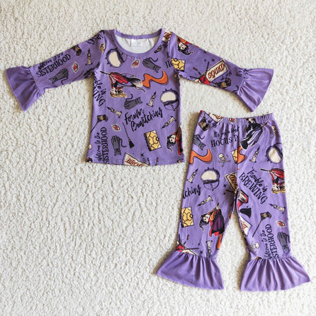 Long sleeves witches girls Halloween pajamas