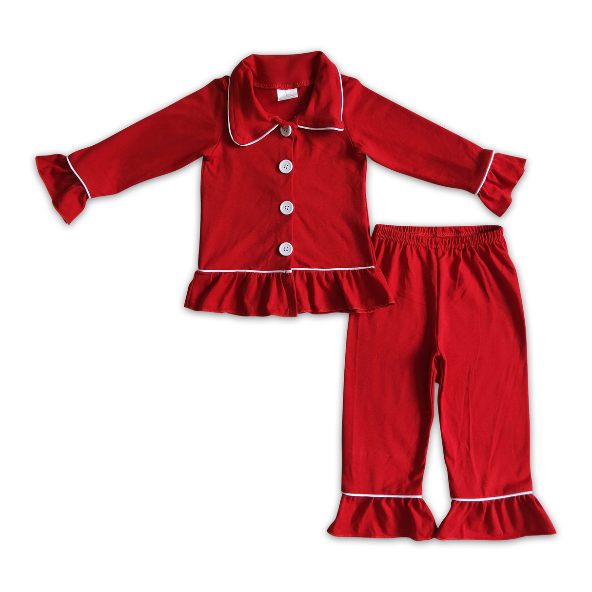 Red solid cotton sleepwear girls Christmas pajamas