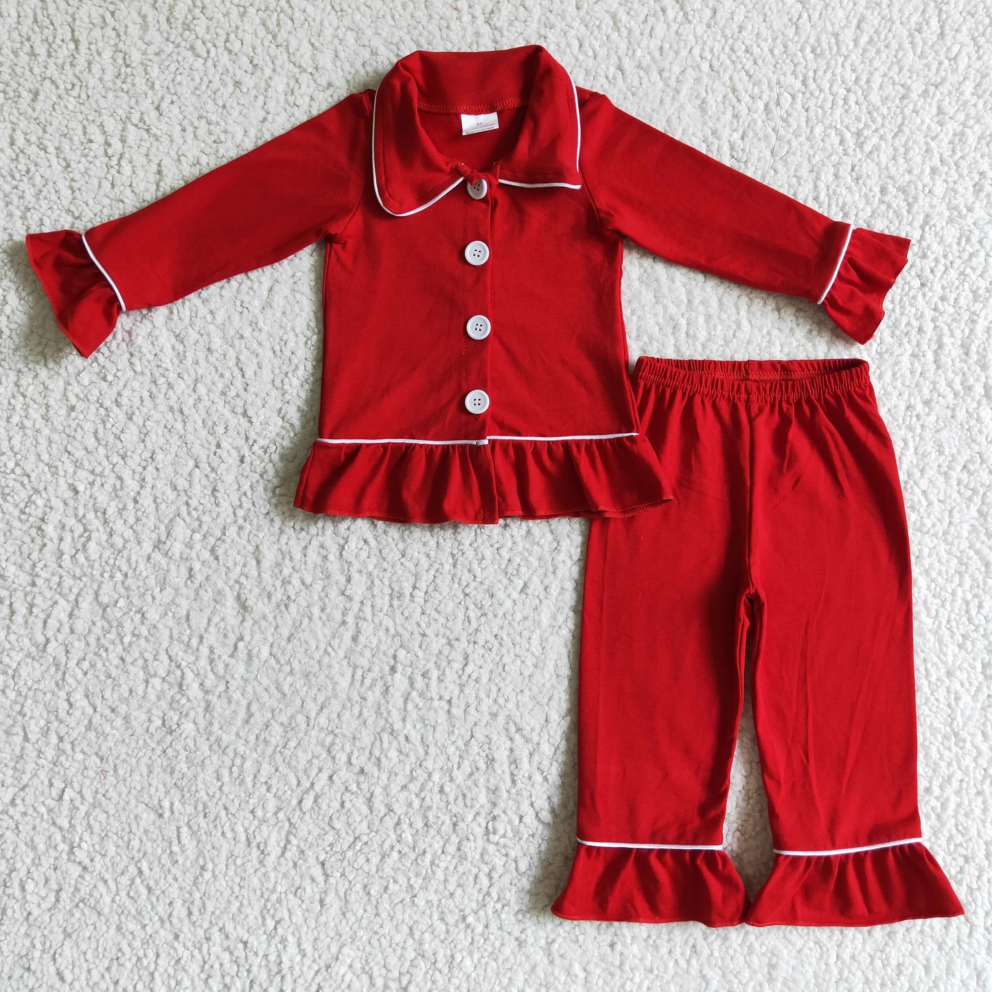 Red solid cotton sleepwear girls Christmas pajamas