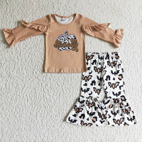 Spooky pumpkin shirt bat leopard pants kids Halloween clothes