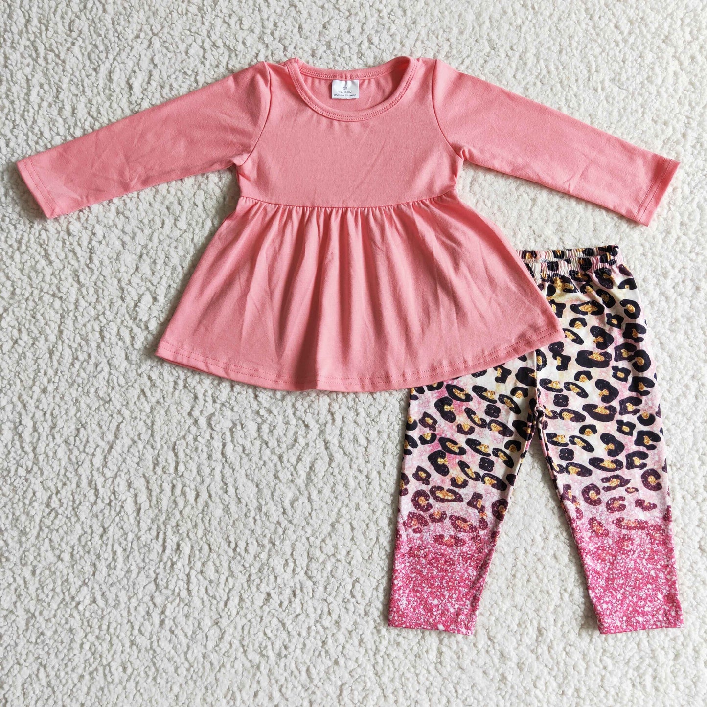 Pink tunic leopard leggings girls fall clothing set