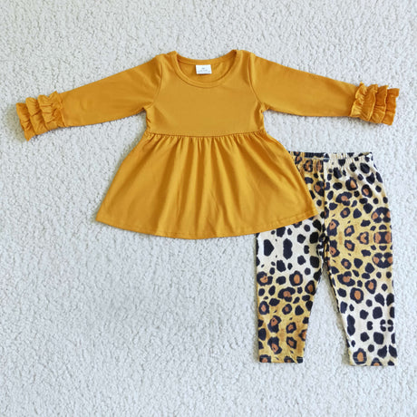 Solid cotton tunic leopard leggings girls fall winter set