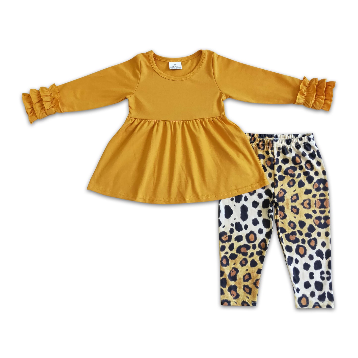Solid cotton tunic leopard leggings girls fall winter set