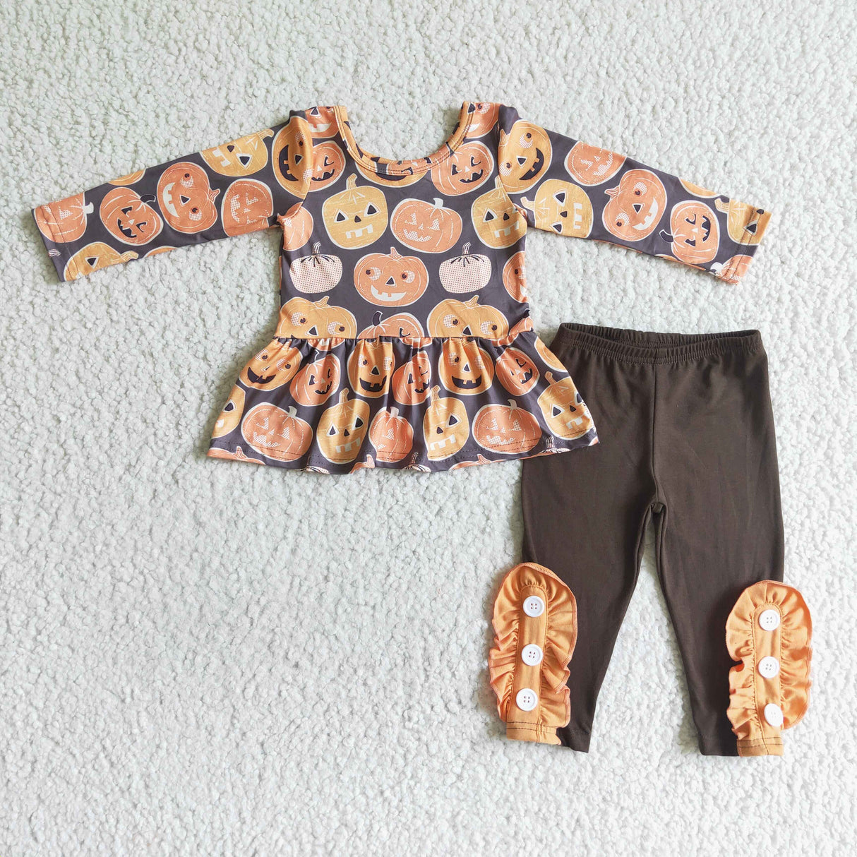 Pumpkin peplum brown leggings girls Halloween outfits