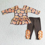 Pumpkin peplum brown leggings girls Halloween outfits