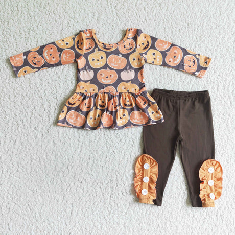 Pumpkin peplum brown leggings girls Halloween outfits