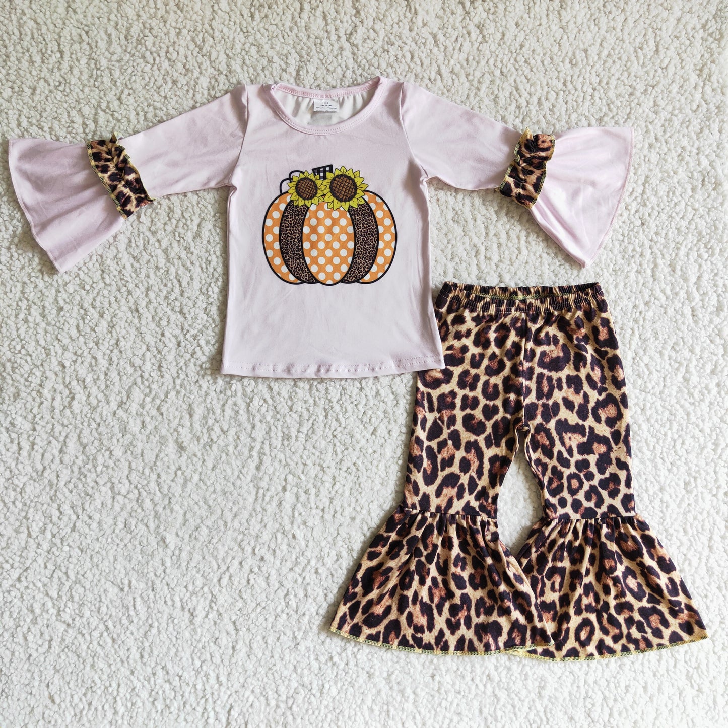 Pink pumpkin sunflower shirt leopard pants girls fall clothes