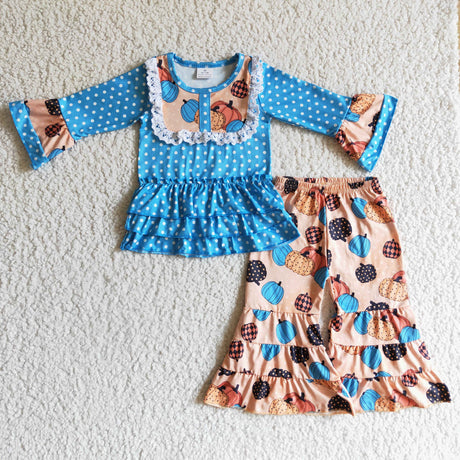 Polka dots ruffle shirt pumpkin pants girls Halloween clothing