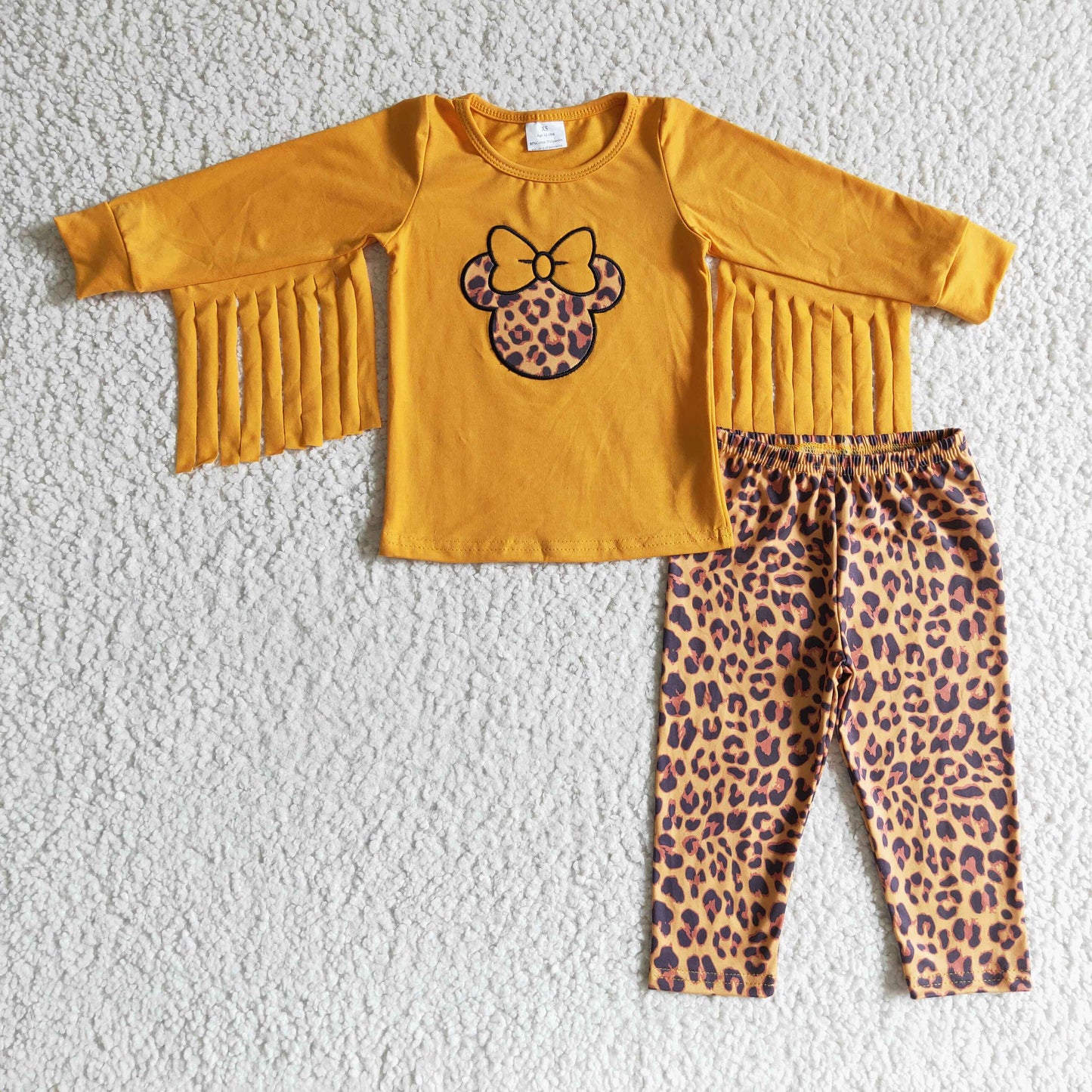 Cotton tassles mouse embroidery leopard pants girls clothes