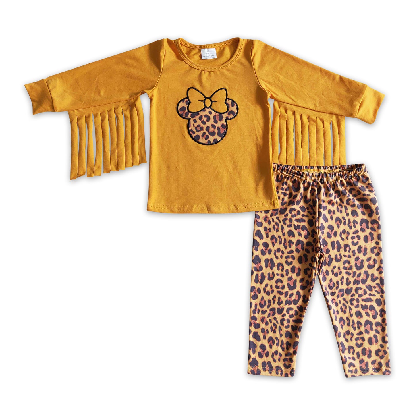 Cotton tassles mouse embroidery leopard pants girls clothes