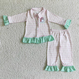 Pink stripe santa embroidery baby girls Christmas pajamas