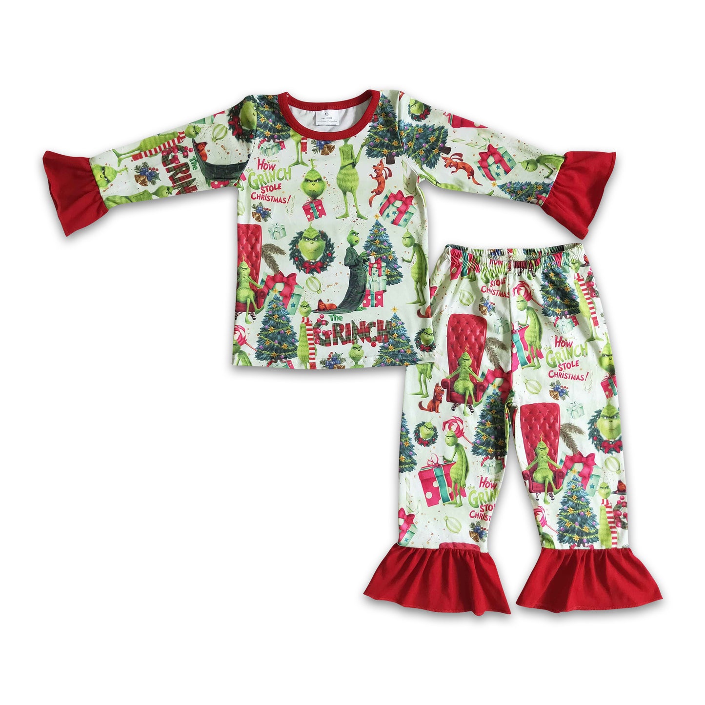 Green face long sleeve baby girls Christmas pajamas