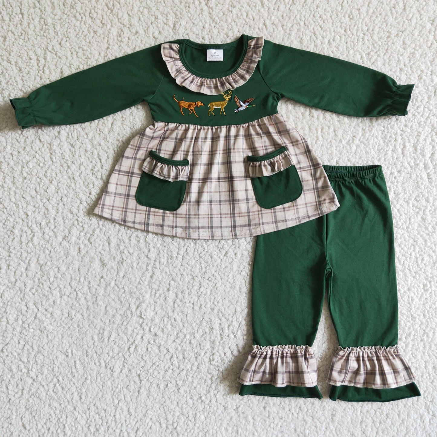 Dog deer duck embroidery girls sibling fall outfits