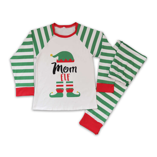 Green hat stripe mom adult Christmas pajamas set