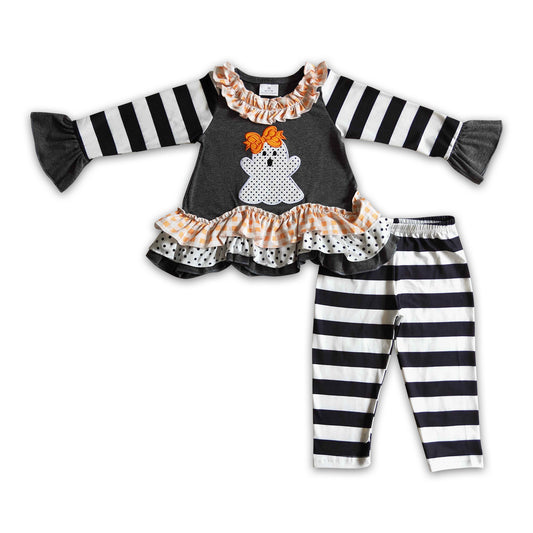Ghost embroidery ruffle tunic leggings girls Halloween clothes