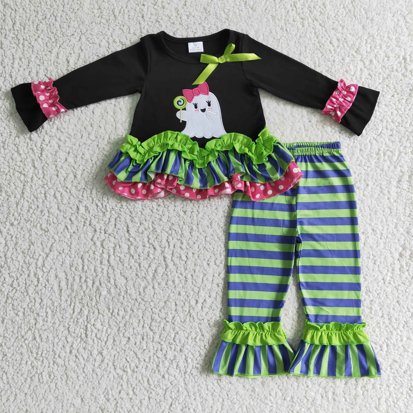 Black ghost tunic ruffle pants kids girls Halloween clothes