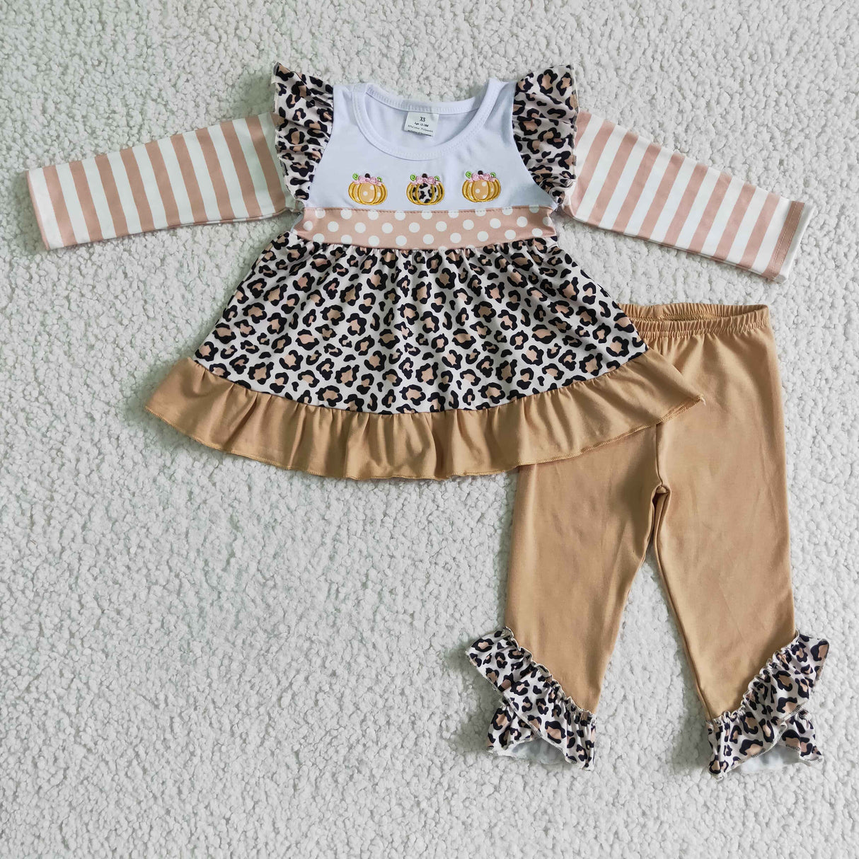 Pumpkin embroidery leopard tunic girls fall clothes