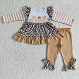 Pumpkin embroidery leopard tunic girls fall clothes
