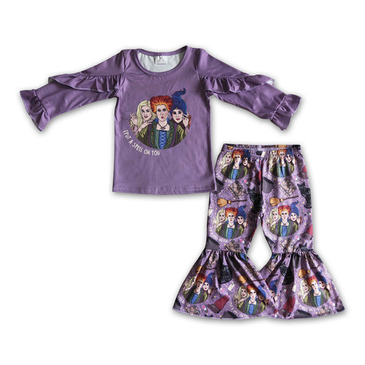 Purple shirt witches bell bottom pants girl Halloween clothing