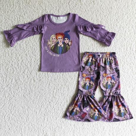 Purple shirt witches bell bottom pants girl Halloween clothing