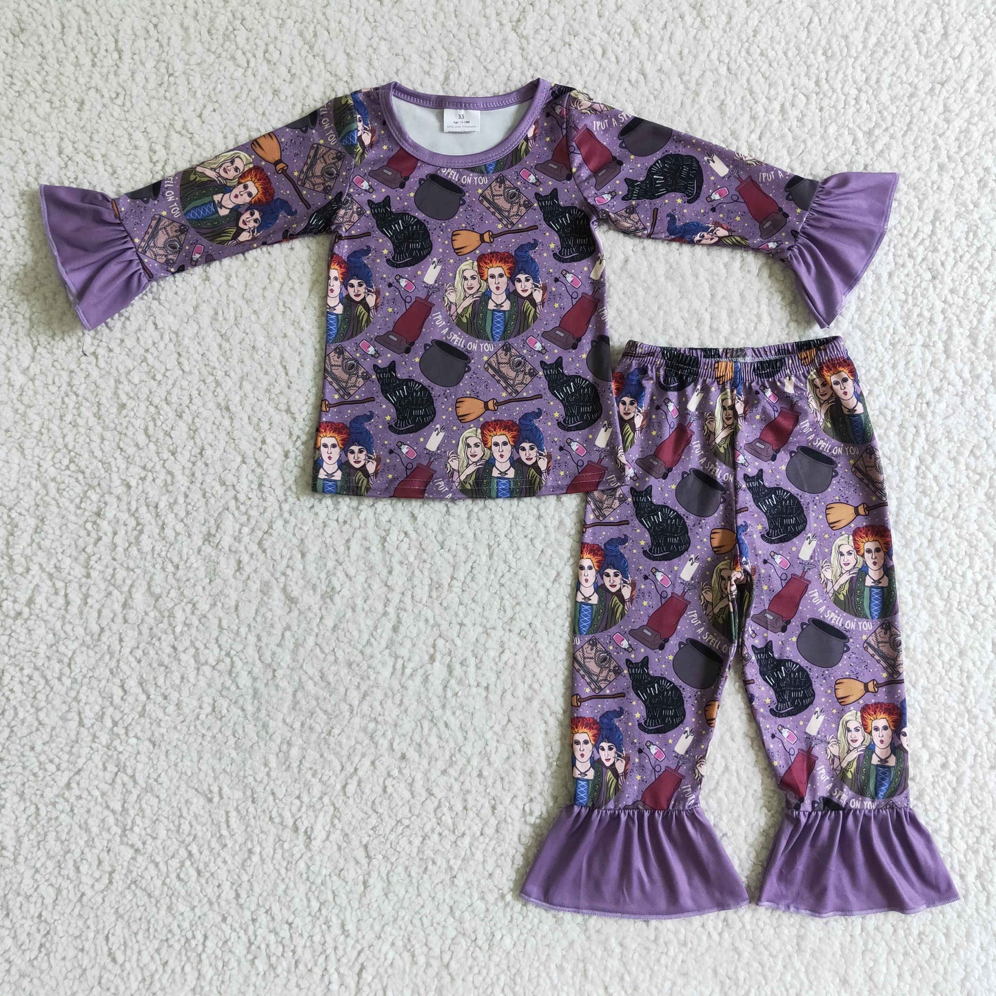 Witches cat long sleeves girls Halloween pajamas