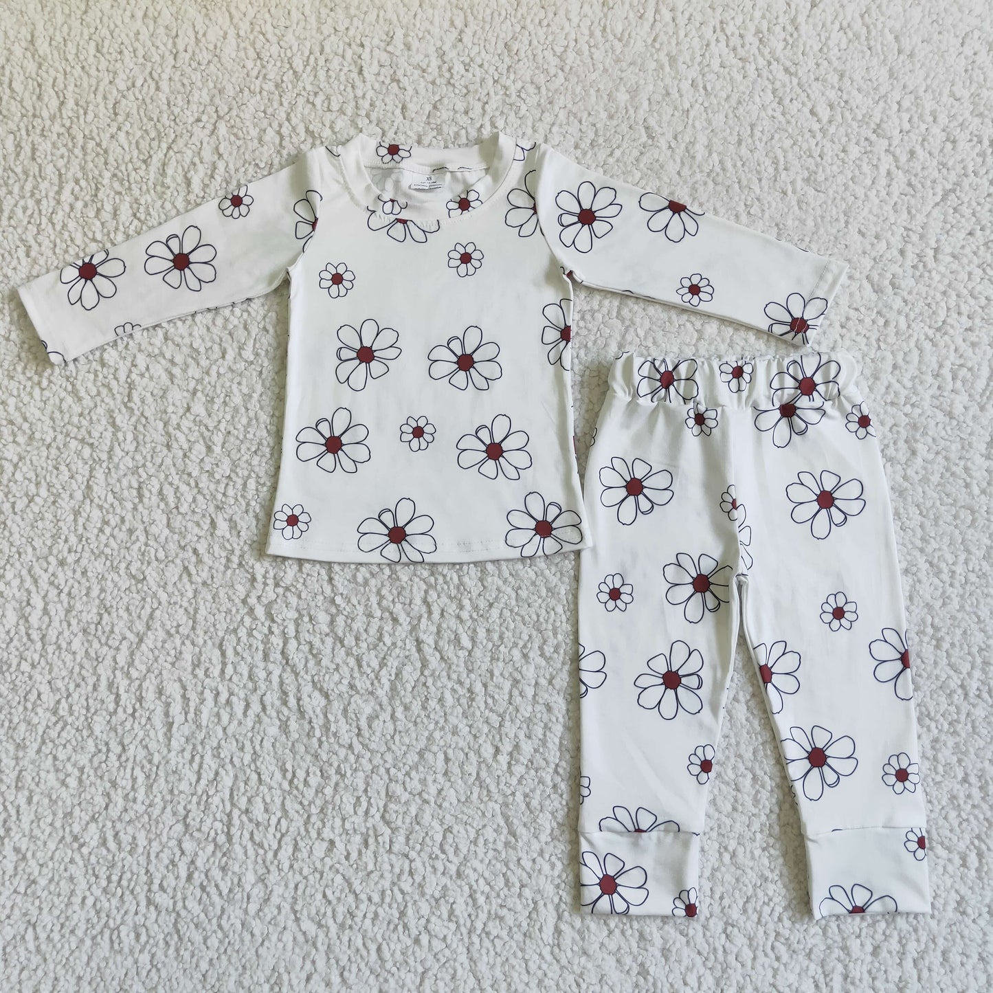 White floral long sleeve girls fall pajamas