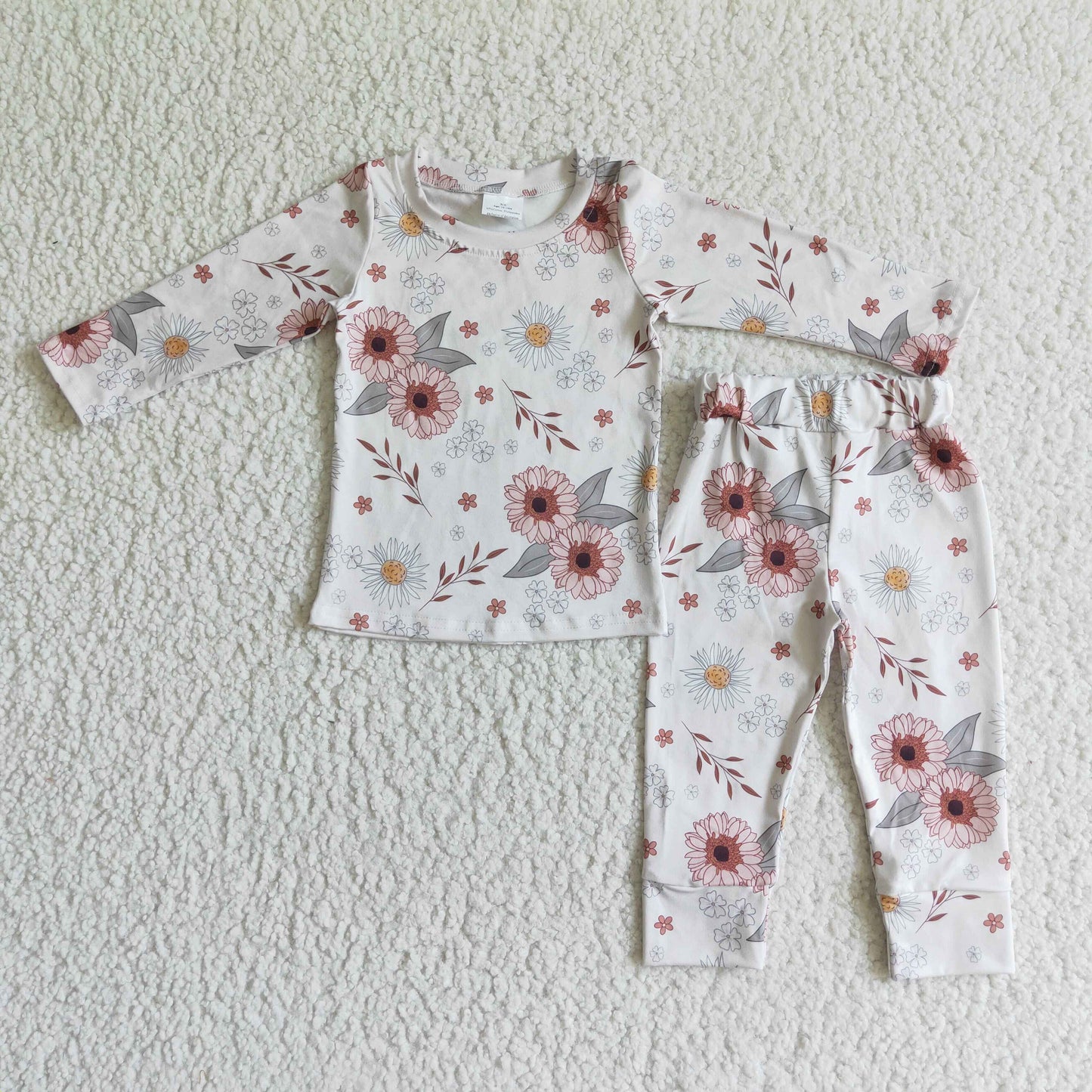 White floral long sleeves baby girls fall pajamas