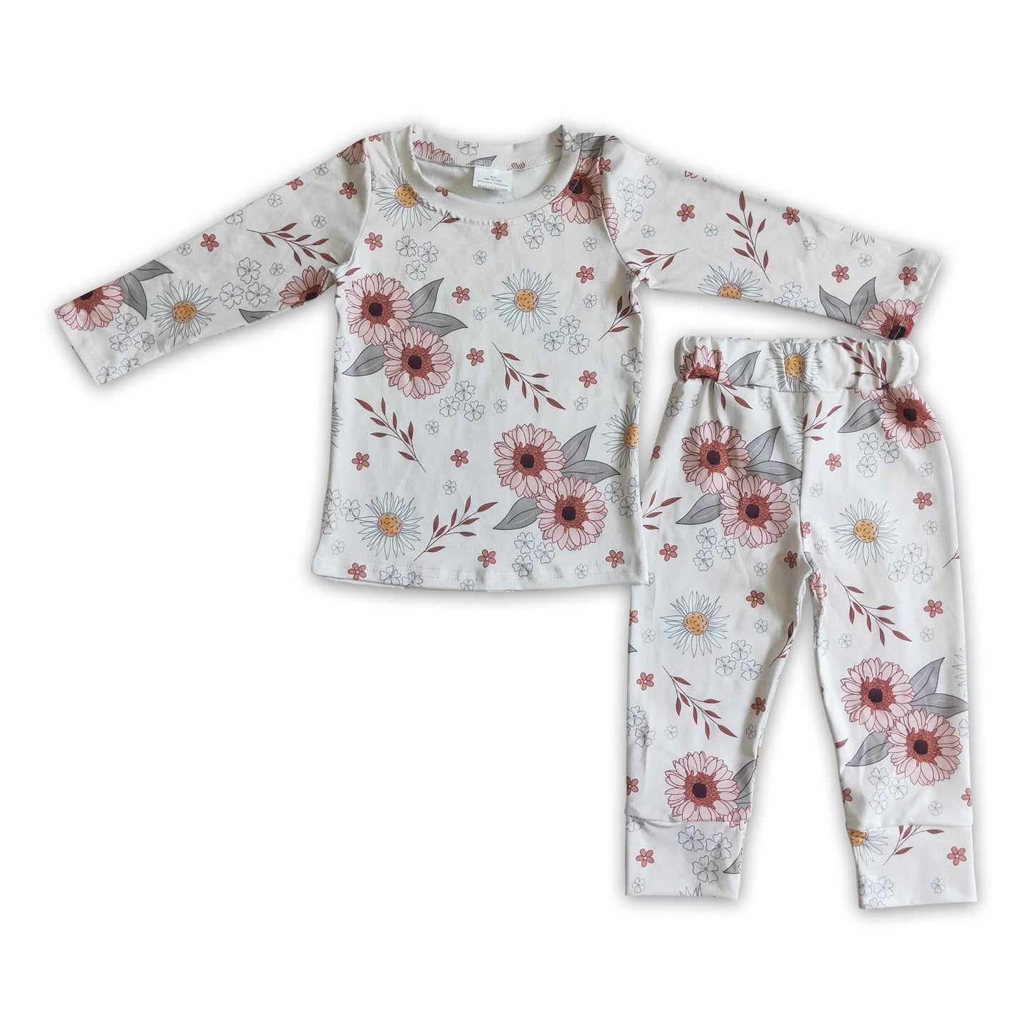 White floral long sleeves baby girls fall pajamas