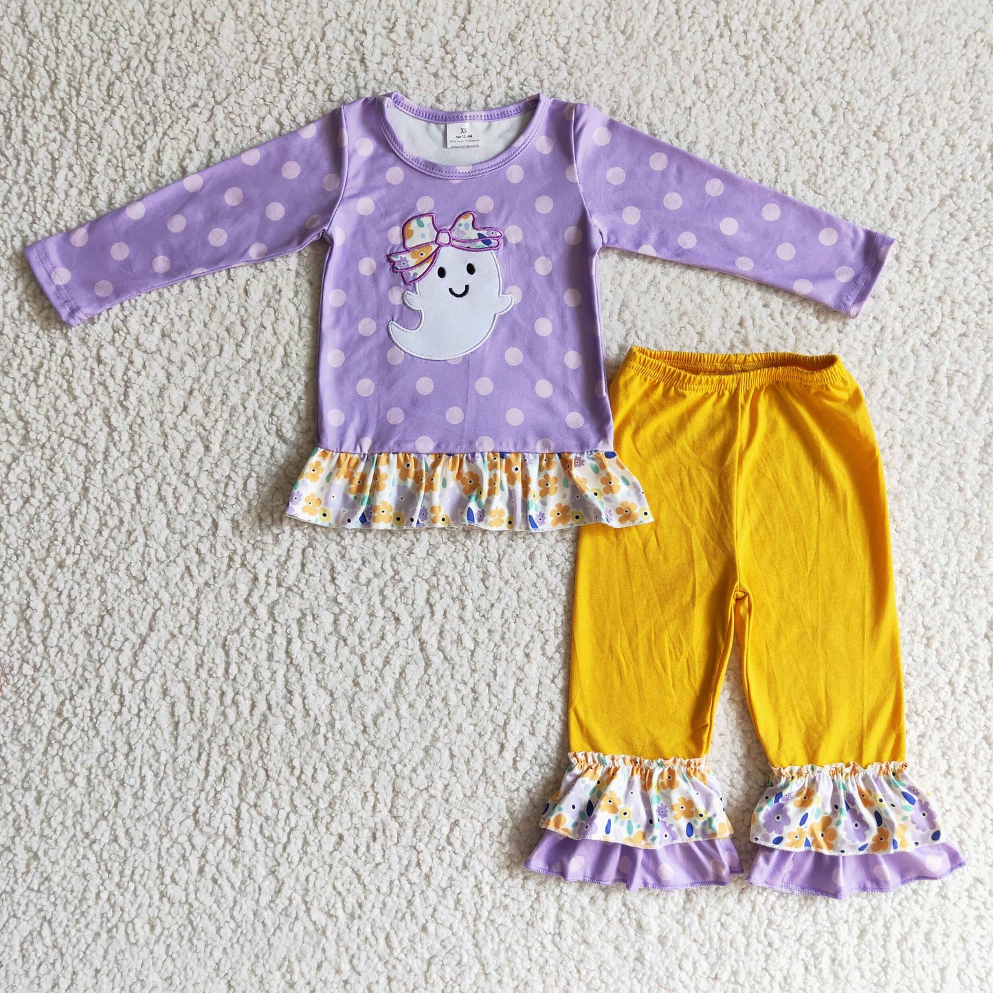 Lavender polka dots ghost girls Halloween clothes