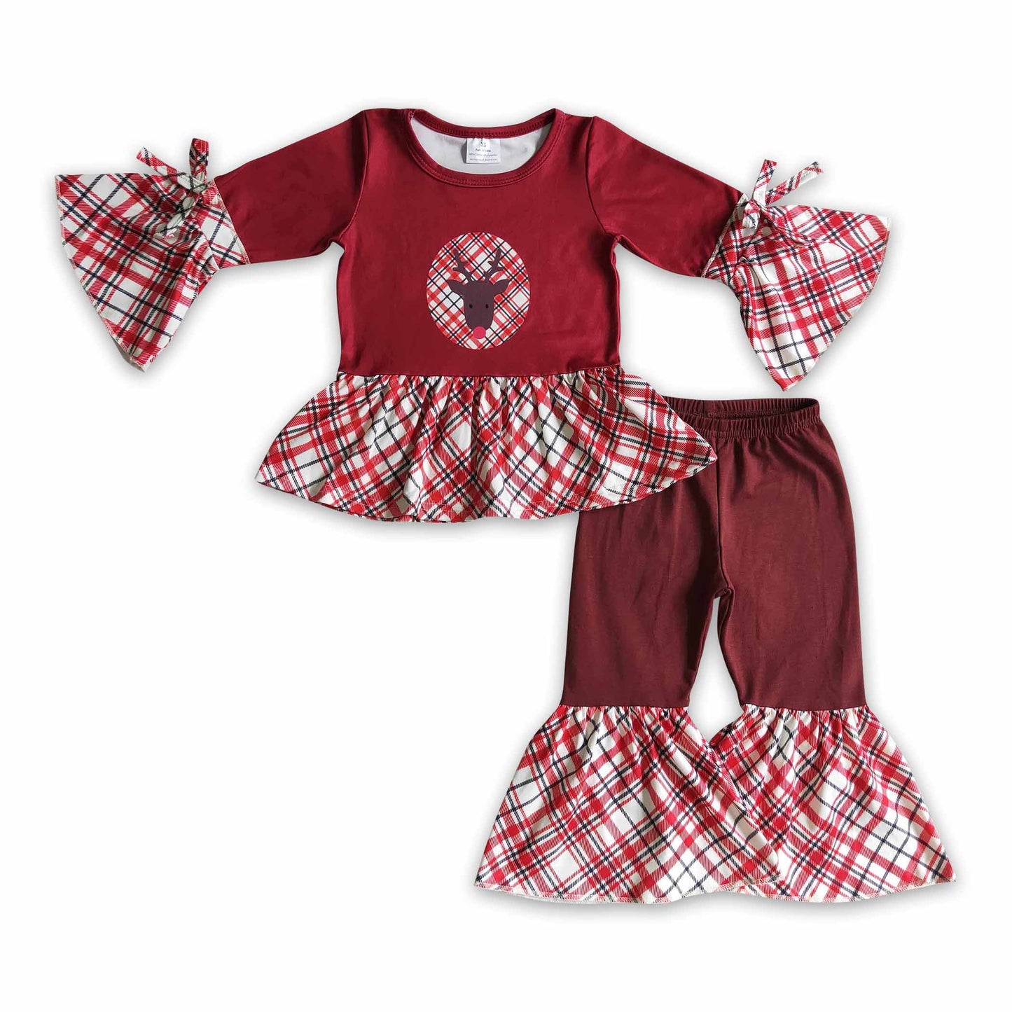 Reindeer print peplum bell bottom pants girls Christmas outfits