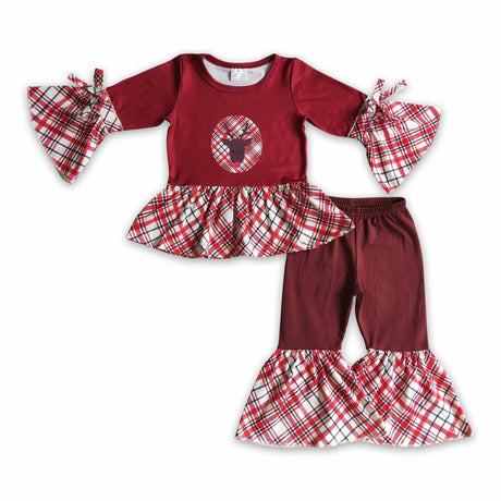 Reindeer print peplum bell bottom pants girls Christmas outfits