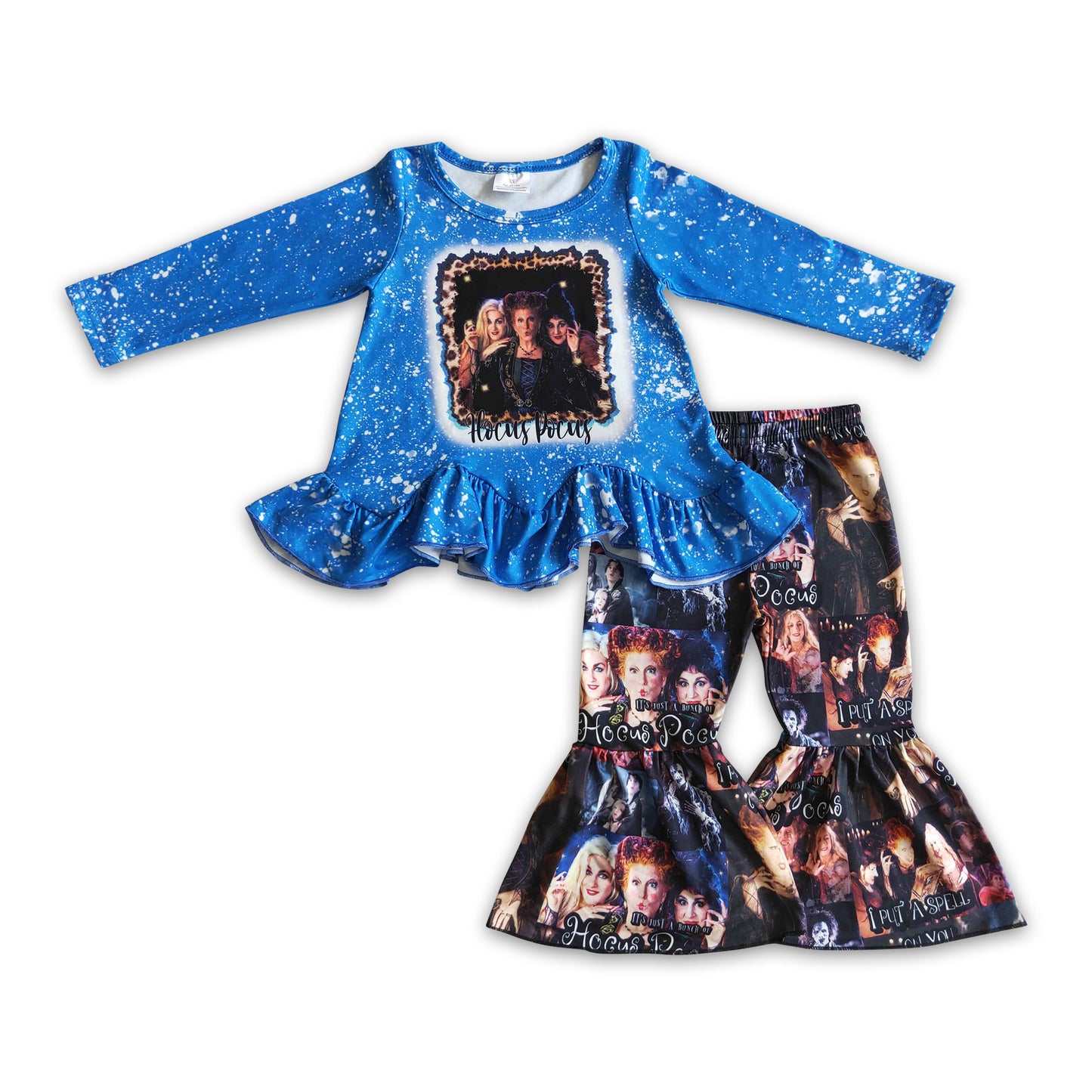 Blue bleached tunic witches pants baby girls Halloween set