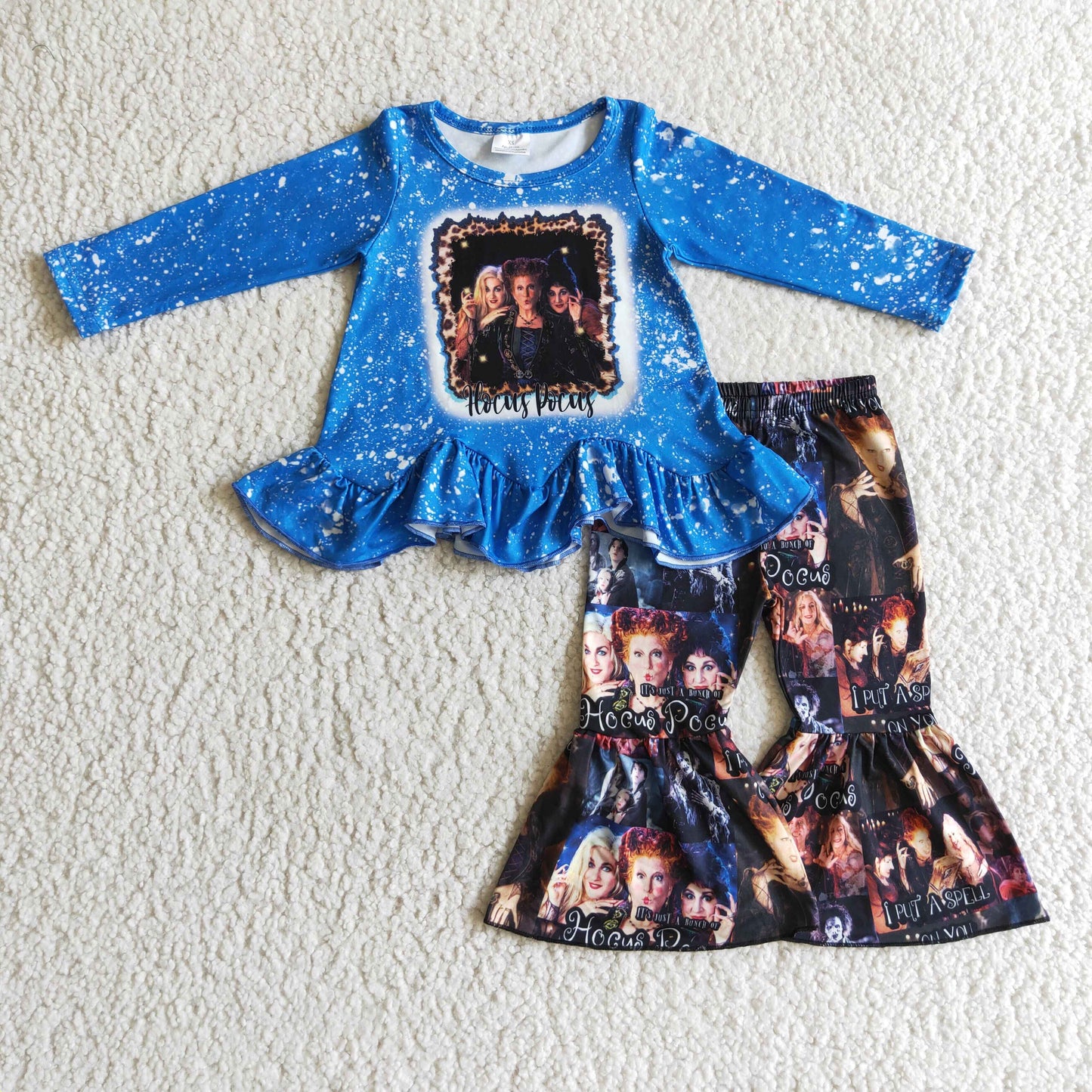 Blue bleached tunic witches pants baby girls Halloween set