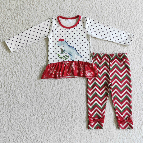 Dinosaur snowflake shirt chevron leggings baby girls Christmas leggings